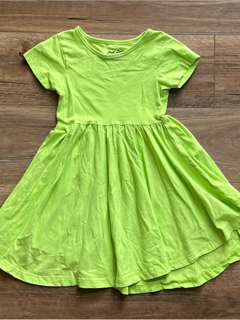 Just Love Bright Neon Lime Green Short Sleeve Twirl Dress girls